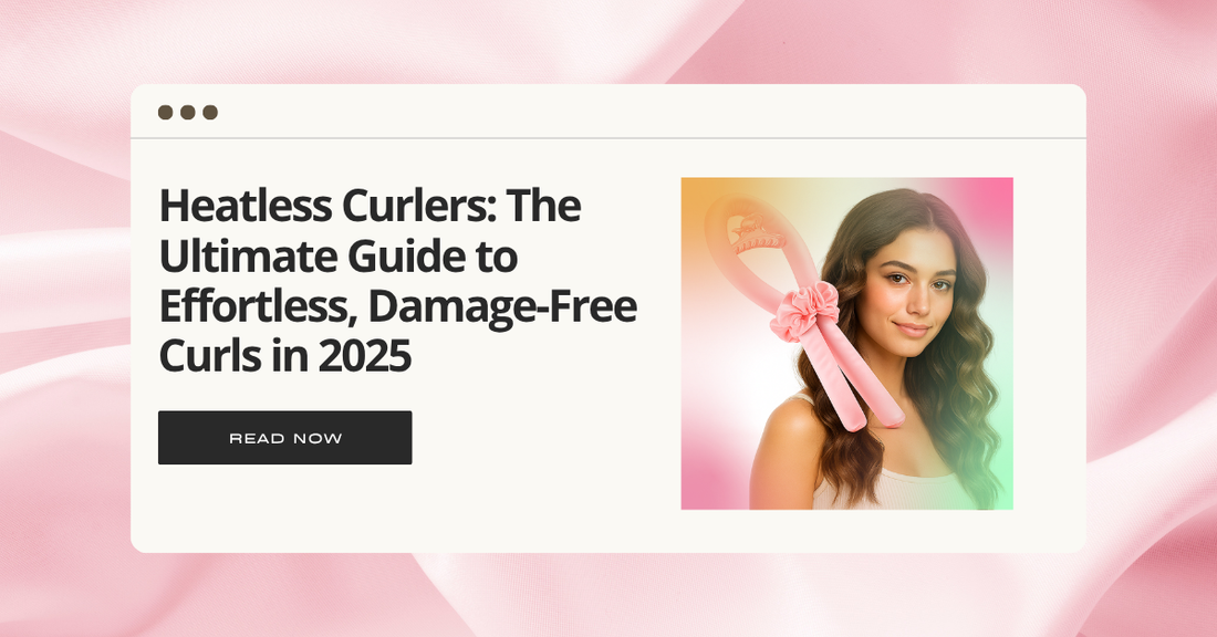 Heatless curlers gently creating defined, frizz-free curls on medium-length brown hair overnight